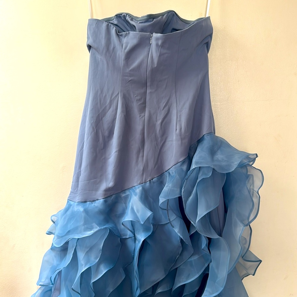 Strapless Blue Ruffled Gown - Picture 4 of 4